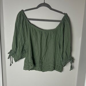 American Eagle Outfitters Olive Green Eyelet Blouse